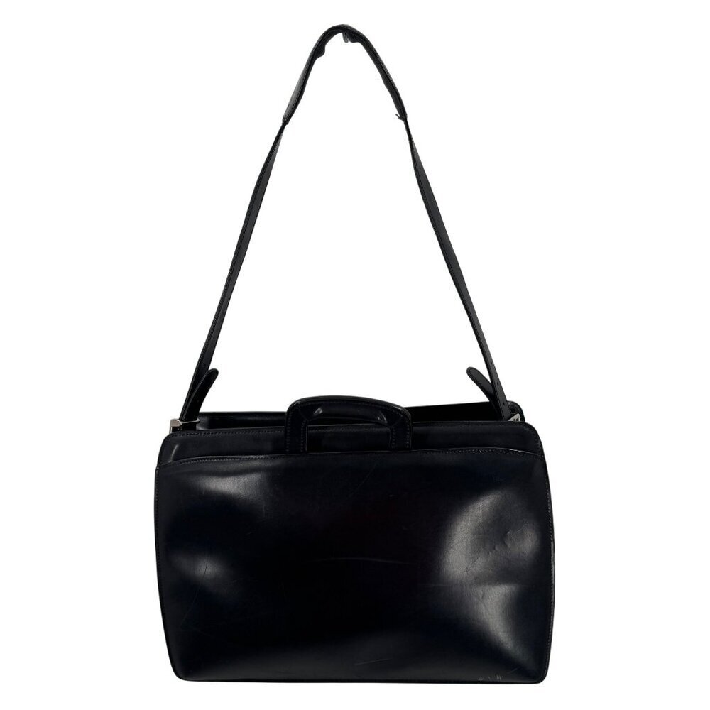 Jack Georges Black Leather Briefcase Executive Business Bag W/Adjustable Straps